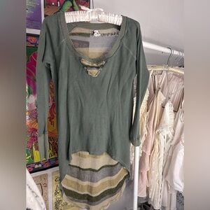 We the Free Striped Sheer green multicolored boho long sleeve tunic shirt size s